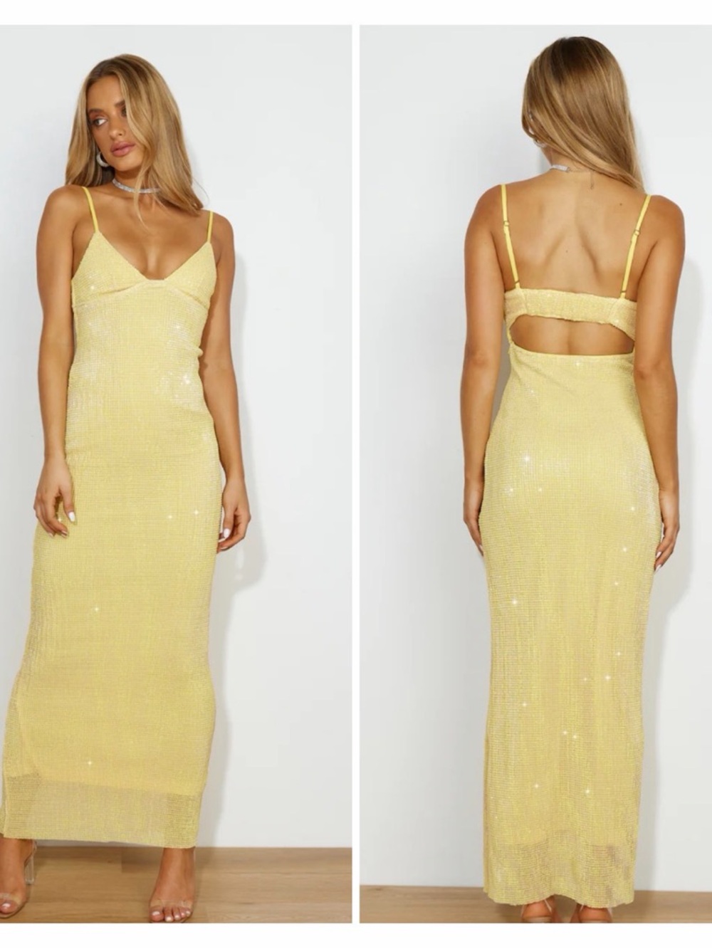 NEW Hello Molly Dreamy Shine Sequin Maxi Dress Yellow
